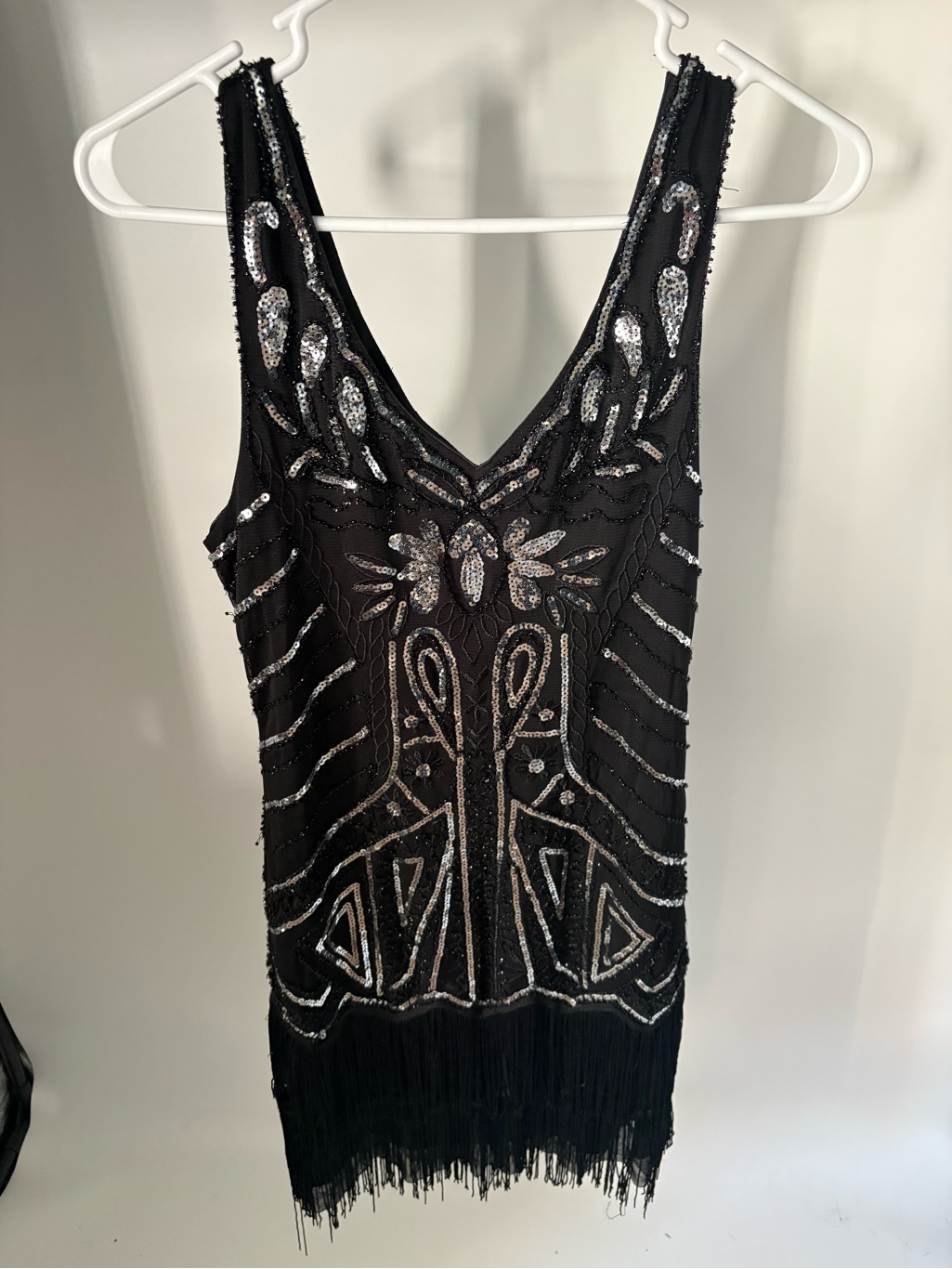 Black Sequin Fringe Midi Dress With Silver Accents — image 2 of 6